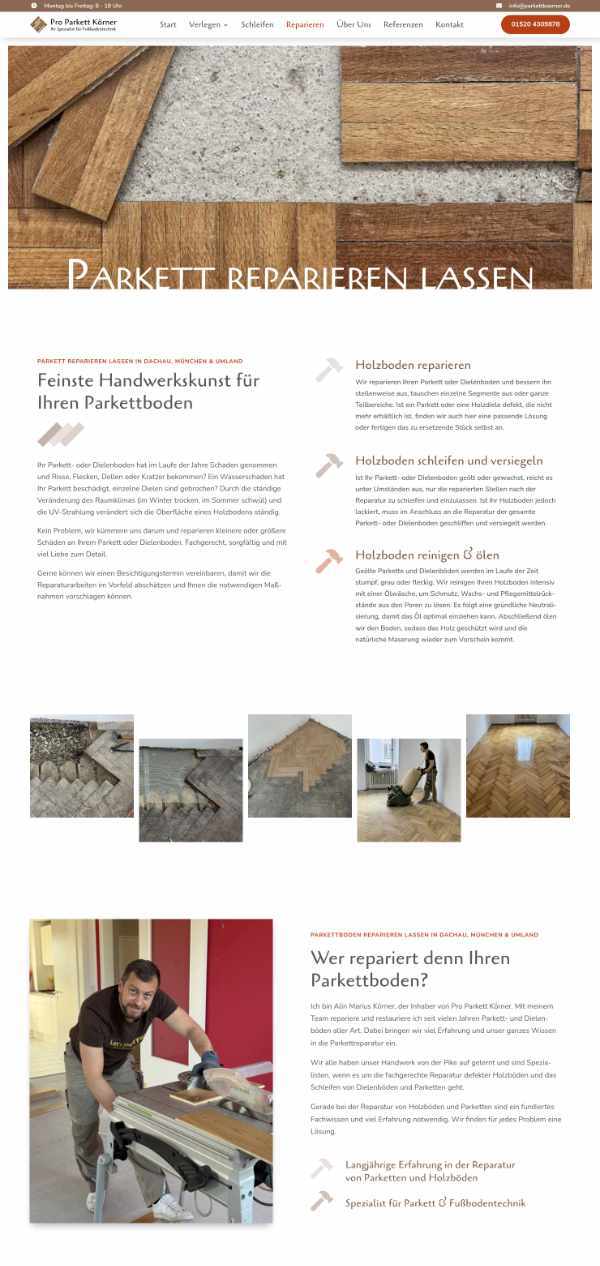 Layout Webdesign Parkett Koerner 2 Layout der Website von Pro Parkett Körner - zu sehen ist der obere Teil der Webseite