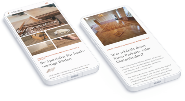 Parkett 23 Website für Pro Parkett Körner - mobile Ansicht