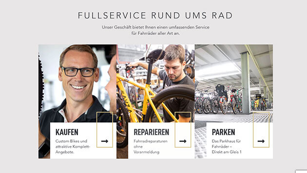 Homepage Inhalte: Leistungen eines Fahrradhändlers